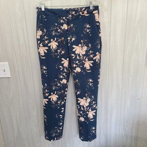 Cynthia Rowley Floral Pants Blue Style D2604 pull on